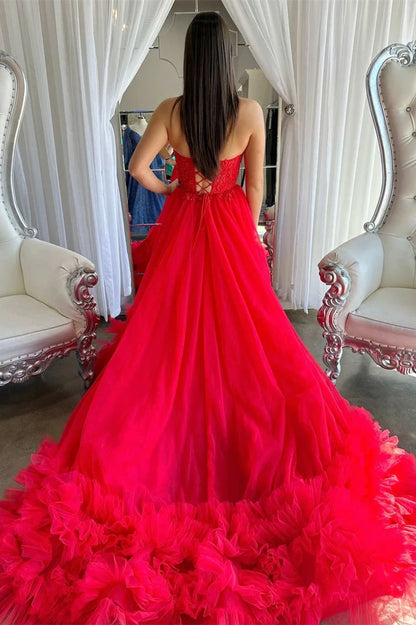 Sweetheart Corset Ruffle Prom Dress Formal Gown