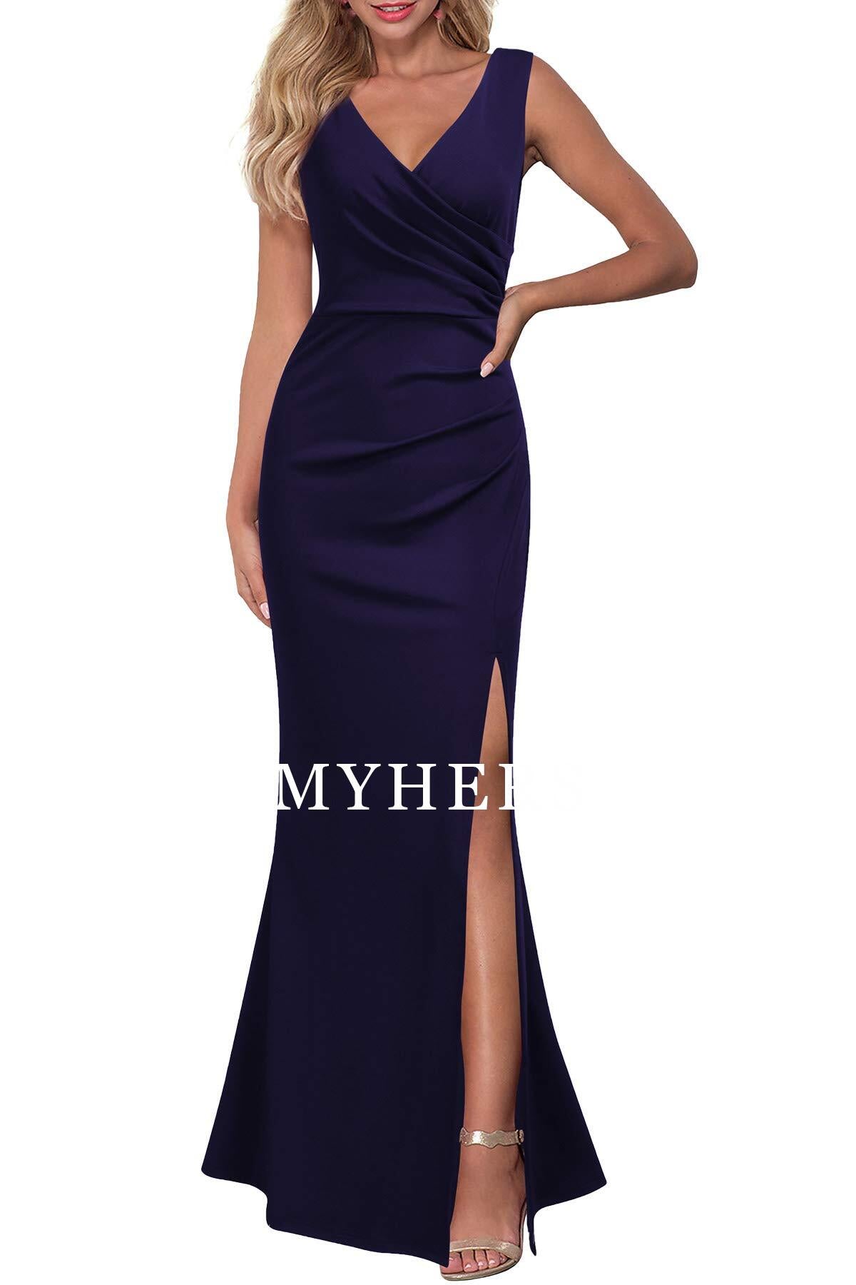 Formal Wear Dresses Prom Dress V Neck Sleeveless Pleated Split Evening Cocktail Long Dress Wedding Guest Dresses