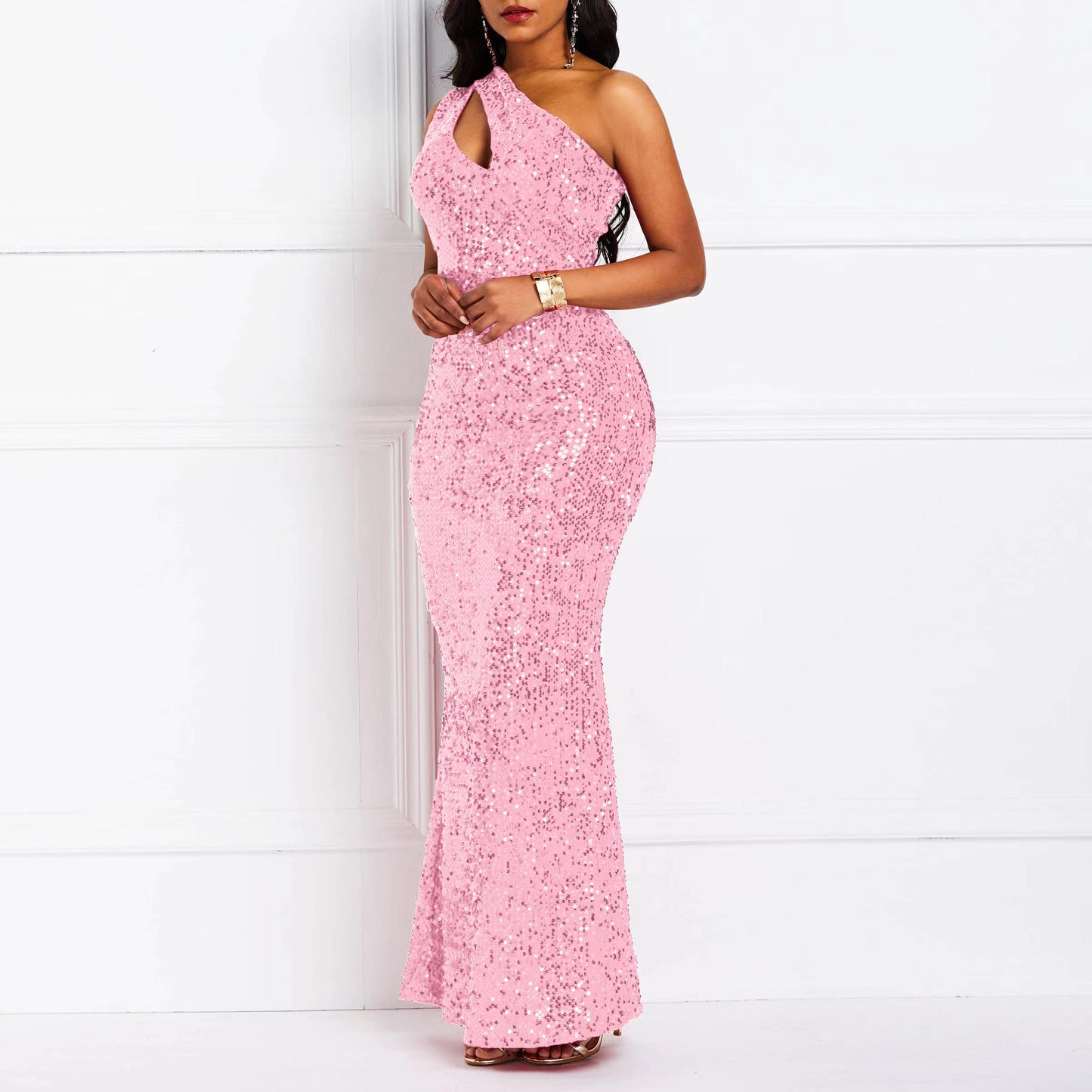 Wedding Guests Dresses Sequins Fashion Sleeveless Oblique Collar Mermaid Women's Maxi Dress Bodycon Dress Party Dress Prom Dresses Formal Wear Dresses