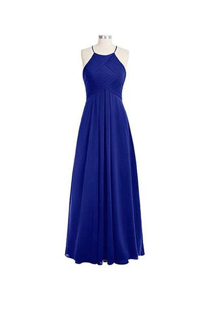 Simple A-line O-back Long Chiffon Halter Bridesmaid Dresses