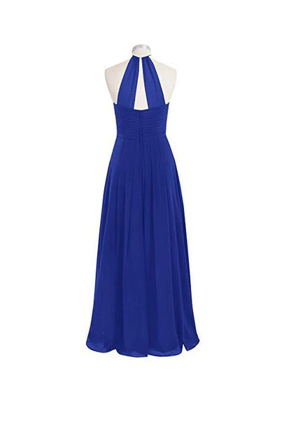 Simple A-line O-back Long Chiffon Halter Bridesmaid Dresses