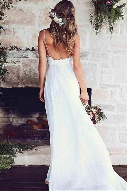 Spaghetti Straps A-Line Wedding Dresses With Lace Appliques