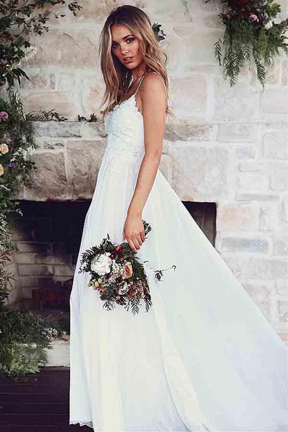 Spaghetti Straps A-Line Wedding Dresses With Lace Appliques