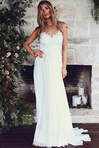 Spaghetti Straps A-Line Wedding Dresses With Lace Appliques