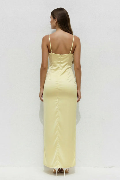 Chic Satin Sweetheart-Strap Open-Back Long Side-Slit Cocktail Dress