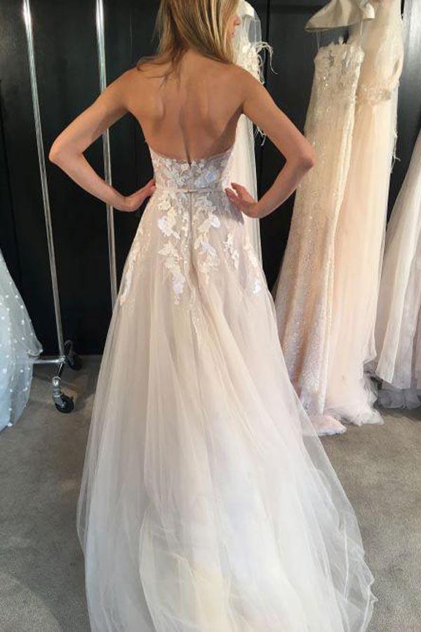 Strapless Sexy See Through Tulle Wedding Dresses with Sweetheart Neck