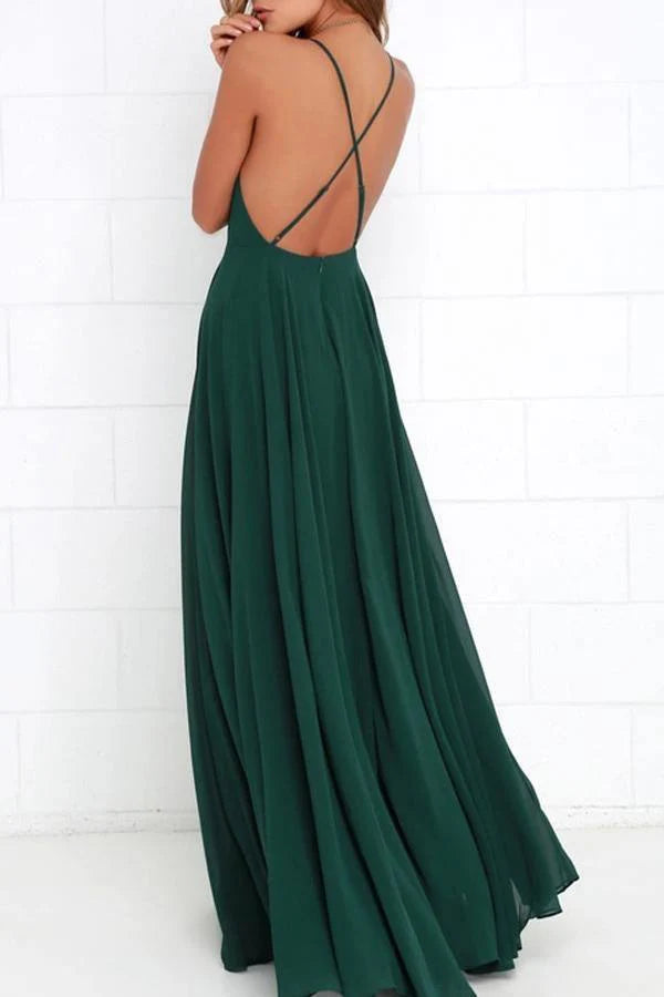 Straps Long Bridesmaid Dress with Criss Cross Back