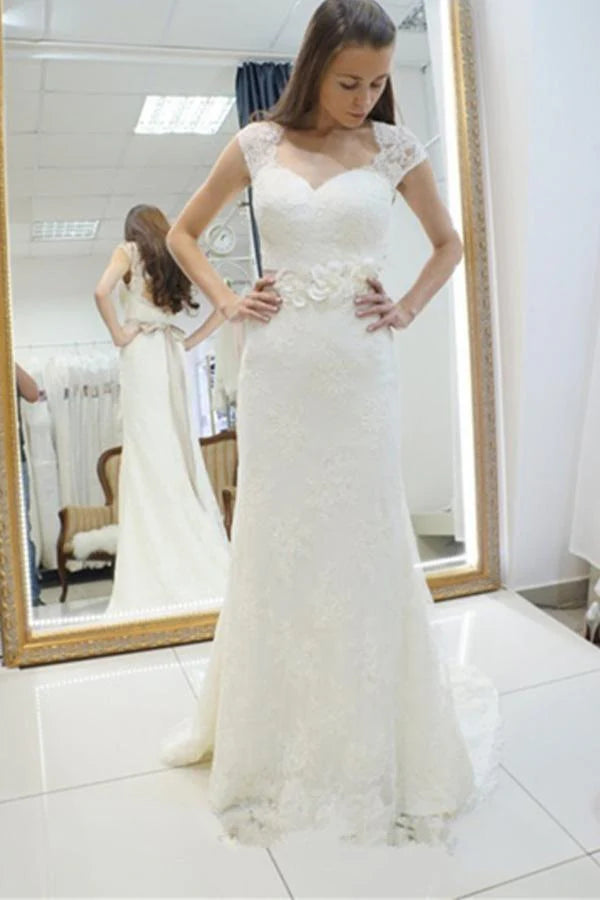 Sweetheart Lace Appliques Sashes Mermaid Wedding Dress