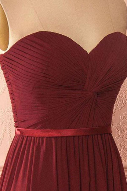 Sweetheart Neck Chiffon Burgundy Long Prom Dress Bridesmaid Dress