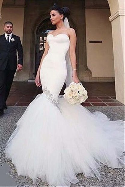 Sweetheart Neckline Memaid Wedding Dresses With Beading