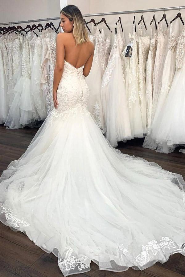 Sweetheart Neckline Sexy Lace Mermaid Wedding Dresses With Ruffles