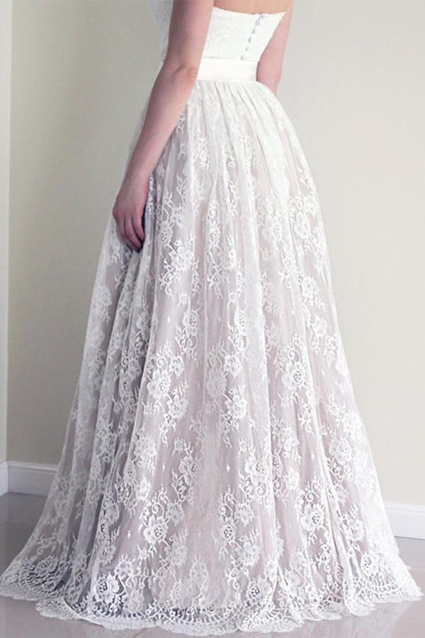 Sweetheart Sleeveless Long White Wedding Dress with Lace