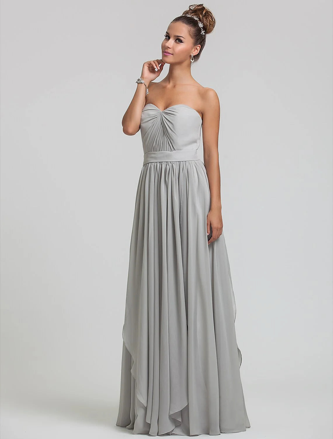 Sheath / Column Sweetheart Neckline Floor Length Chiffon Bridesmaid Dress with Draping / Side Draping / Tassel