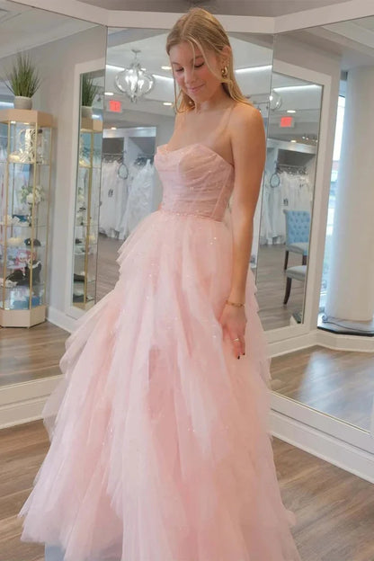 Strapless Light Sequin Beaded Tulle Stunning Prom Dress