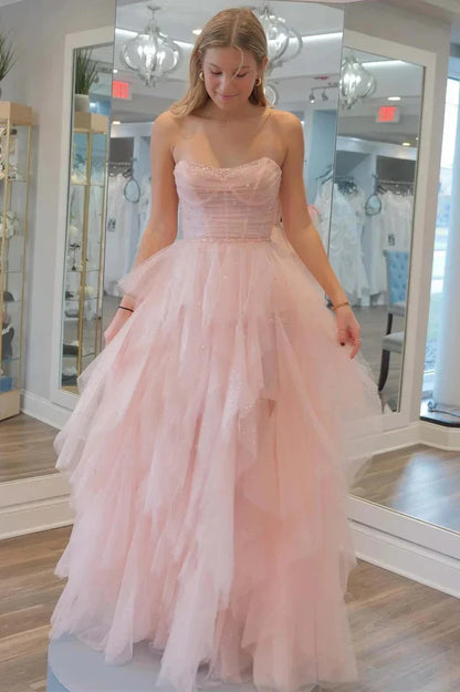 Strapless Light Sequin Beaded Tulle Stunning Prom Dress