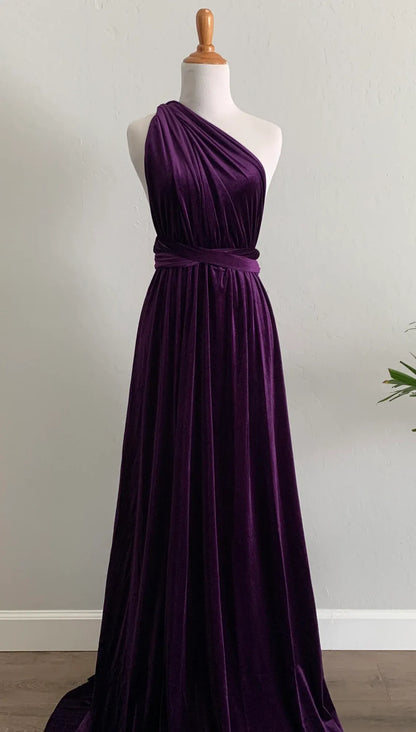 Customized version Autumn Winter Velvet long dress wrap dress wrinkle fantastic Unique velvet bridesmaid dress