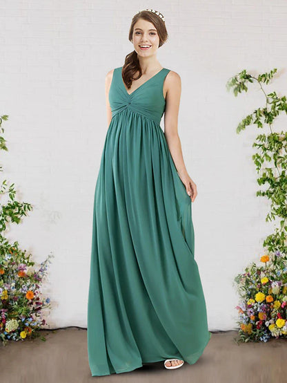 A-Line Bridesmaid Dress V Neck Sleeveless Sexy Sweep / Brush Train Chiffon with Pleats