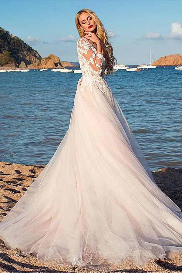 Tulle Scoop Neckline A-line Wedding Dress With Lace Appliques