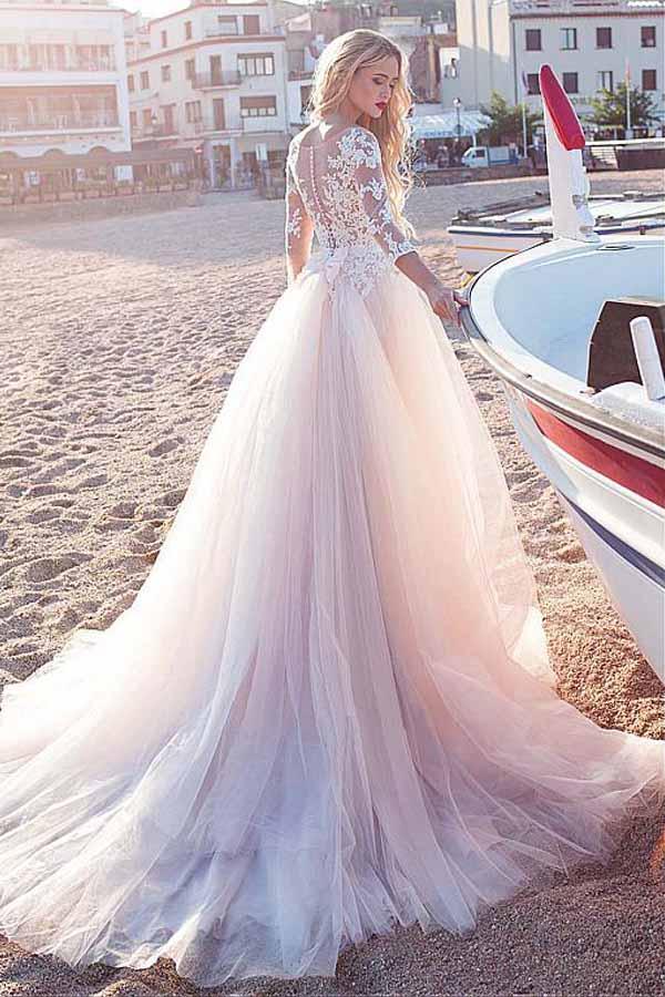 Tulle Scoop Neckline A-line Wedding Dress With Lace Appliques