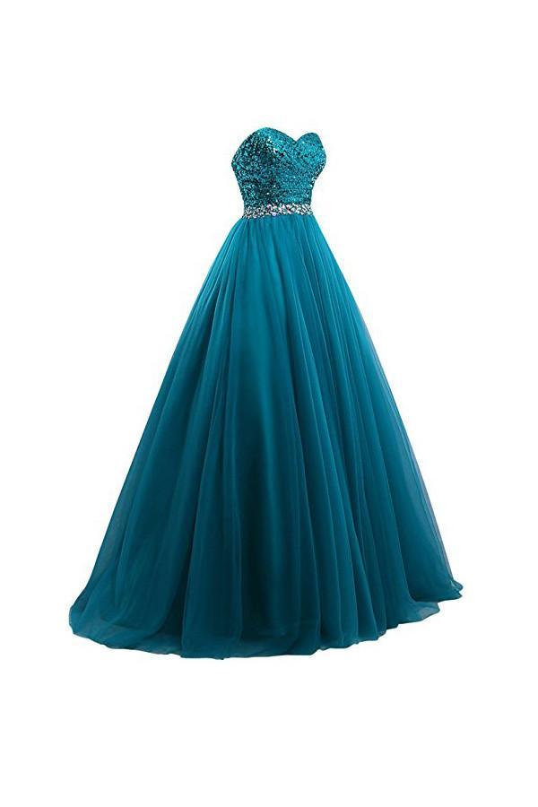 Tulle Sequin Ball Gown Prom Dresses Evening Gown