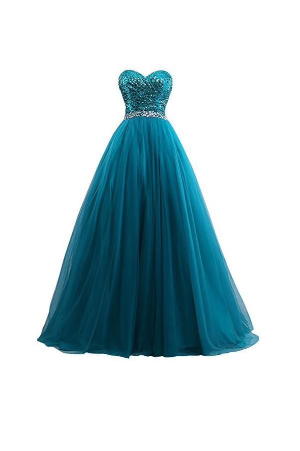 Tulle Sequin Ball Gown Prom Dresses Evening Gown