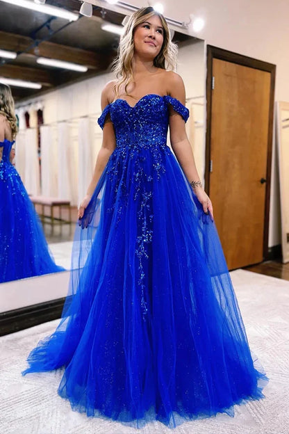 Off The Shoulder Prom Dress Formal Gown With Appliques