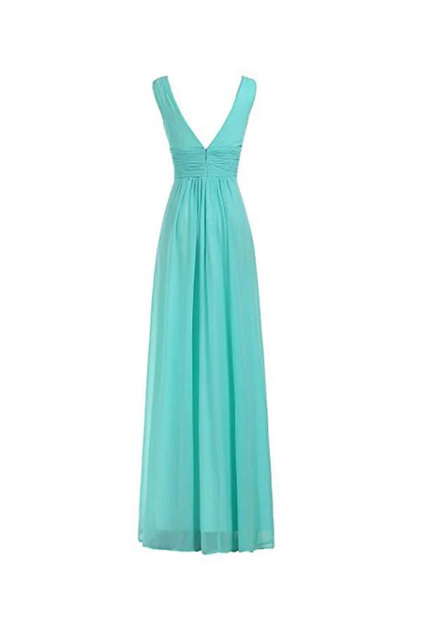 Simple Chiffon Long Prom Dresses V Neck Formal Bridesmaid Dresses