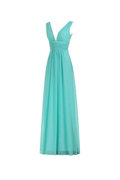 Simple Chiffon Long Prom Dresses V Neck Formal Bridesmaid Dresses