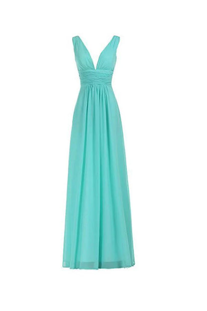 Simple Chiffon Long Prom Dresses V Neck Formal Bridesmaid Dresses