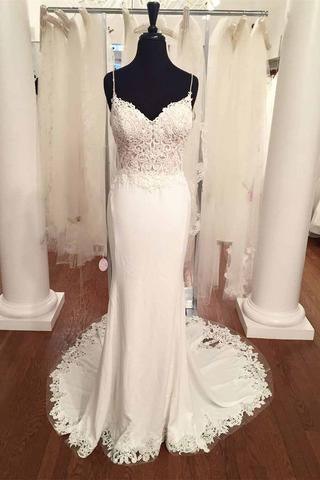 V-Neck Vintage Lace Mermaid Backless Beach Wedding Dress