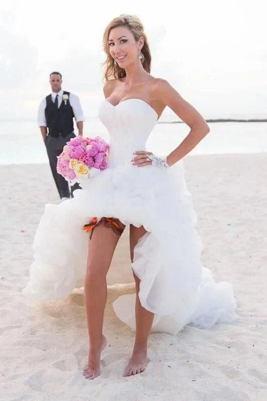 Vintage High Low Beach Weddign Dresses Strapless White Wedding Dresses
