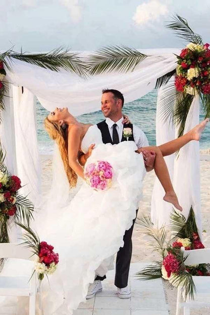 Vintage High Low Beach Weddign Dresses Strapless White Wedding Dresses