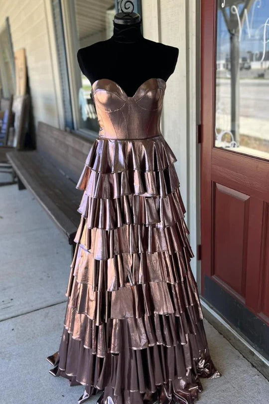 Metallic  Sweetheart Ruffle Tiered Prom Dress