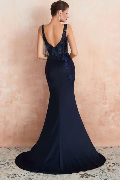 Beaded Fringe Long Mermaid Dress