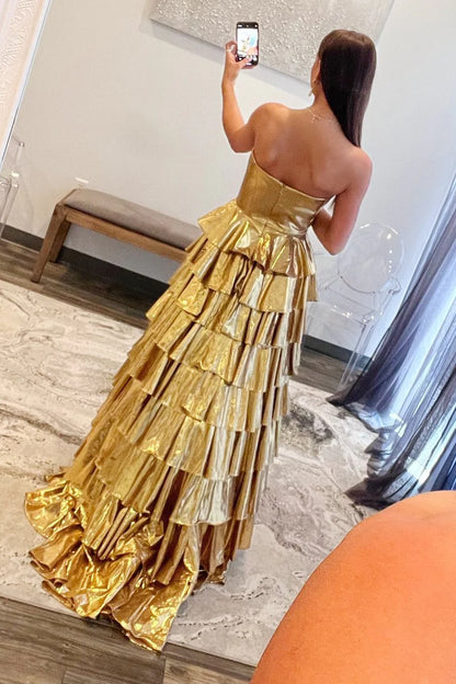 Metallic  Sweetheart Ruffle Tiered Prom Dress