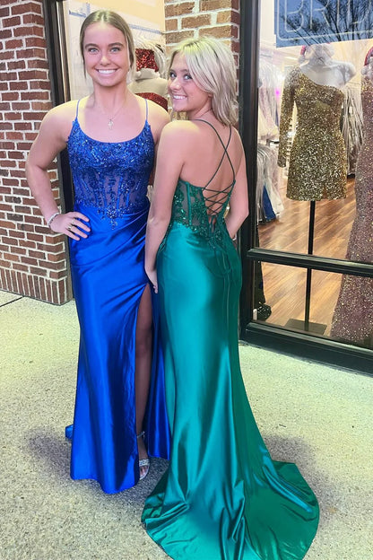Appliques Scoop Neck Mermaid Long Formal Dress
