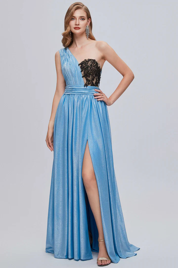 One-Shoulder Bustier A-Line Long Prom Gown