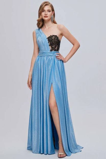 One-Shoulder Bustier A-Line Long Prom Gown