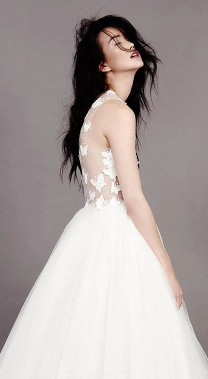 Wedding Dresses Scoop A-line Butterfly Appliques Tulle Ivory Bridal Gown