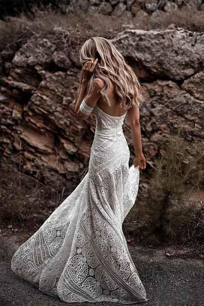 Lace Beach Wedding Dresses Sweetheart Neck Wedding Dresses