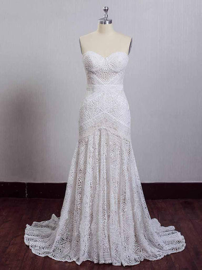 Lace Beach Wedding Dresses Sweetheart Neck Wedding Dresses