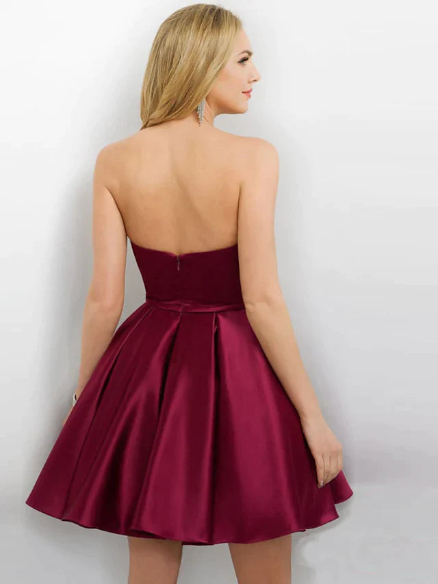 A-Line Cocktail Dresses Reformation Amante Dress Party Wear Short / Mini Sleeveless Strapless Satin with Sleek