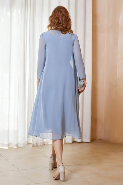 Fall Wedding Guest Dress November Mother of the Bride Dress A-Line Scoop with Jacket Chiffon Simple Waist Waist Dress