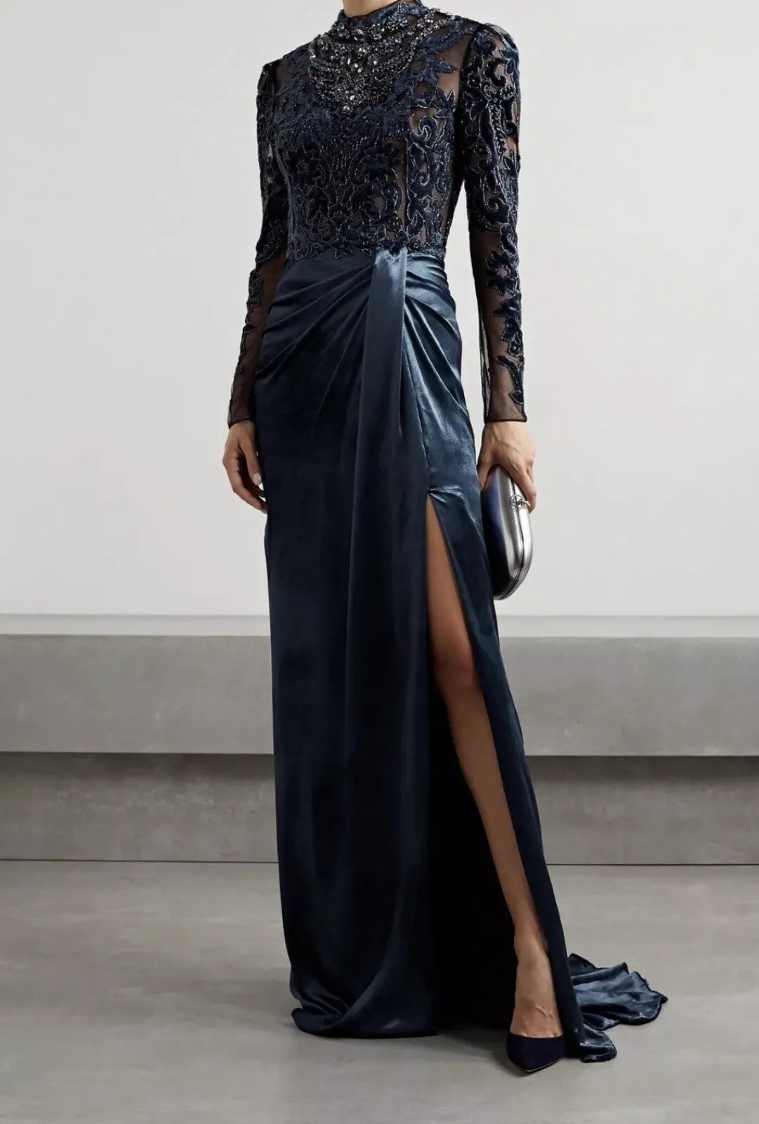 Autumn Winter Wedding Guests Dress Formal Beaded Velvet Long Length Gorgeous Evening Dress