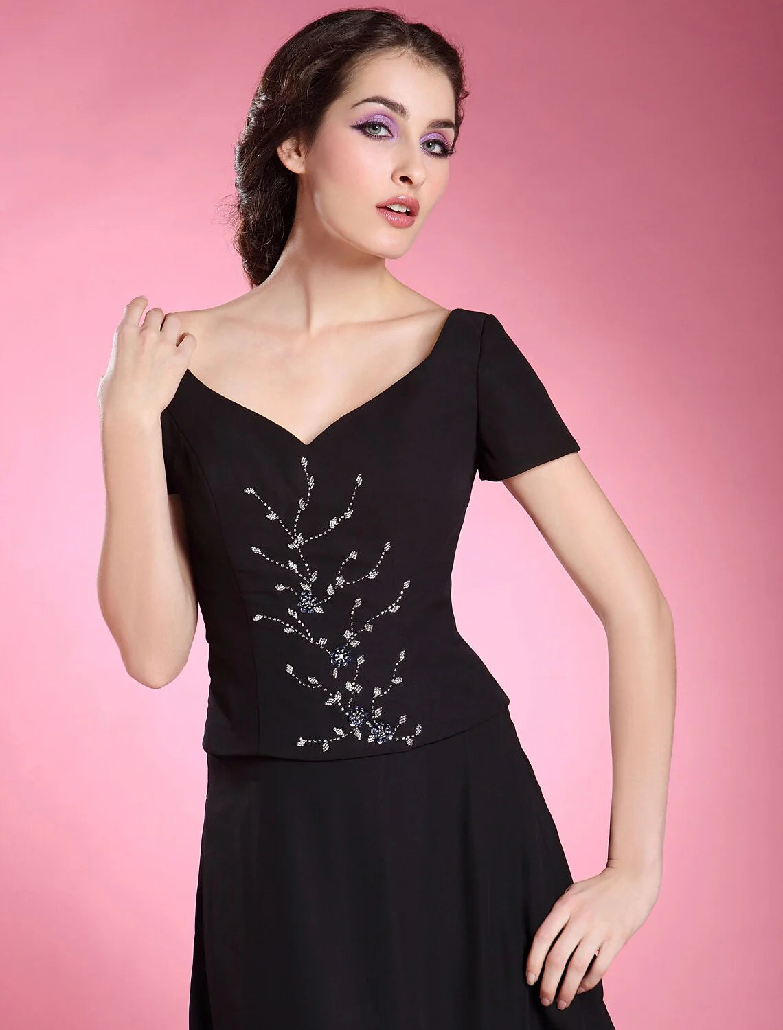 A-Line Dress Formal Evening Floor Length Short Sleeve V Neck Chiffon with Beading Ruffles