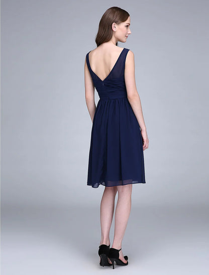 A-Line Bridesmaid Dress Jewel Neck Sleeveless Knee Length Chiffon with Ruched