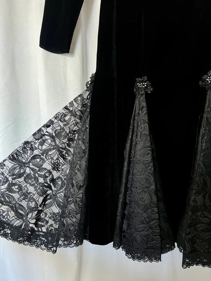 Bodycon Vintage Velvet Dress Splicing Lace V Neck Long Sleeves Formal Wear Dresses Wedding Guest Dress Evening Dress