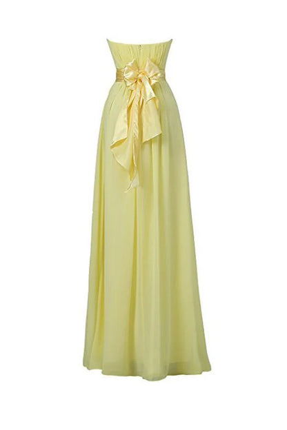 A Line Long Evening Gowns Yellow Tulle Long Prom Dress Chiffon Pleated Sleeveless Bridesmaid Dresses