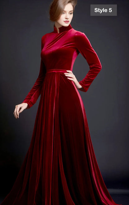 Refined Vintage Velvet Dress Autumn Winter Customized version Simple Elegance Bridesmaid Gown