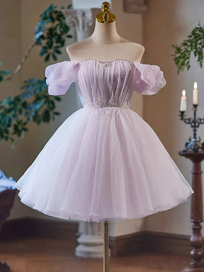 Sweet A-Line Heart-shaped collar Short Tulle Prom Dress Fresh lovely Homecoming Dress